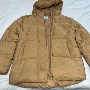Old Navy Tan Water-Resistant Hooded Puffer Jacket